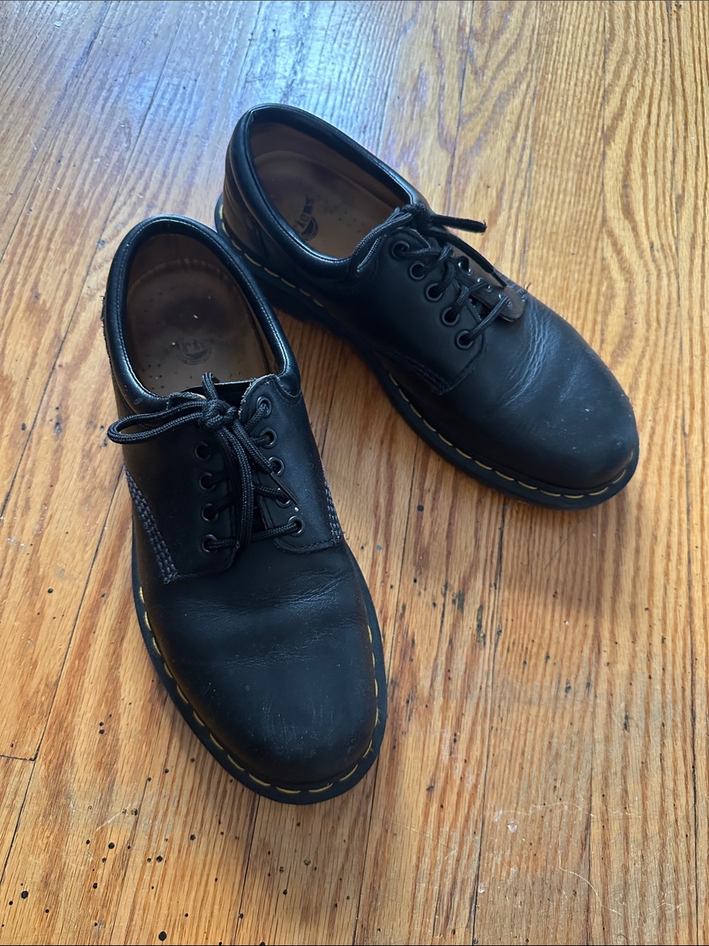 Dr. Martens Black Leather 5-Eye Derby with Yellow Stitching